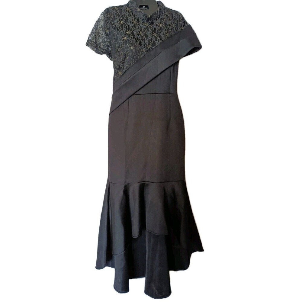 AOMEI High Neck Dress Sz Large Mermaid Style Black Gold Lace Party Formal Prom